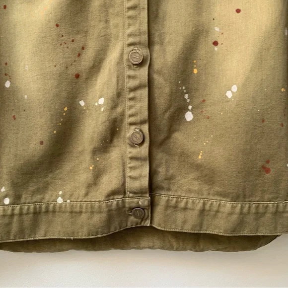 Zara khaki denim shacket chore shirt jacket paint splatter size medium - Picture 9 of 10